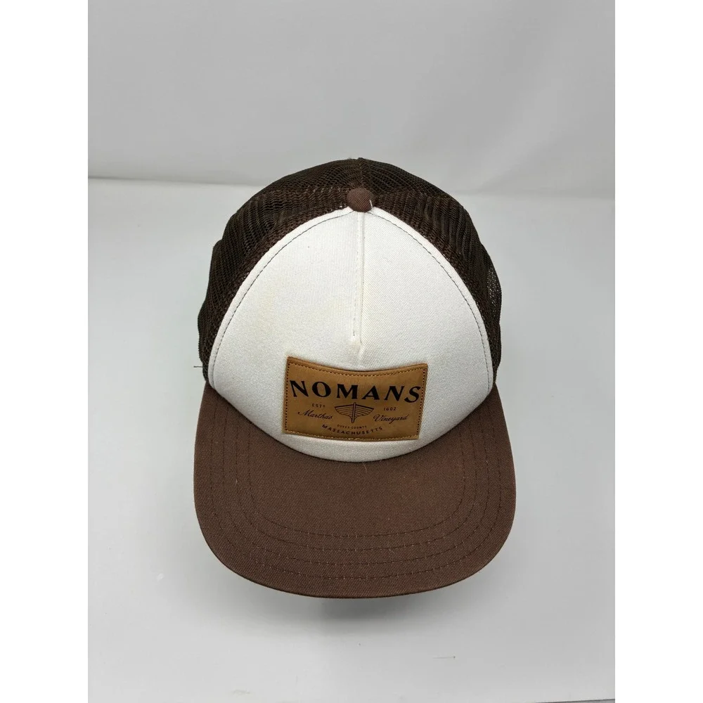 Nomans Marthas Vineyard Trucker Hat Pukka Brown White Leather Patch Snapback